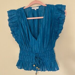 Karina Grimaldi Raffa Metallic Top Size S Blue and Gold
